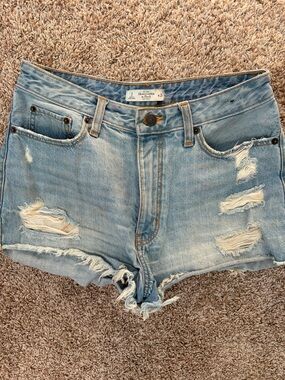 Abercrombie & Fitch Light Wash Distressed Denim Cutoff Shorts